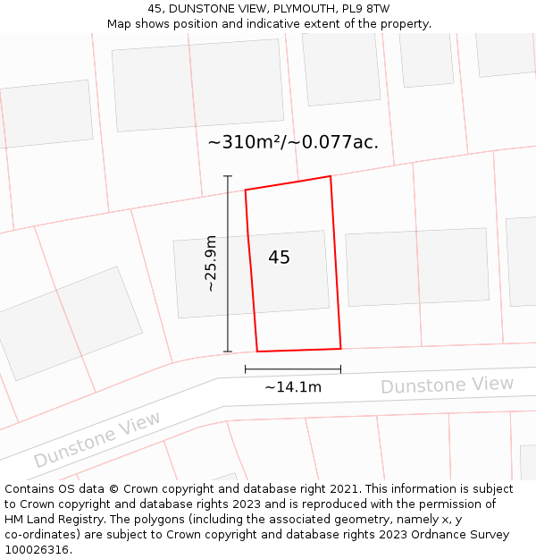 45, DUNSTONE VIEW, PLYMOUTH, PL9 8TW: Plot and title map