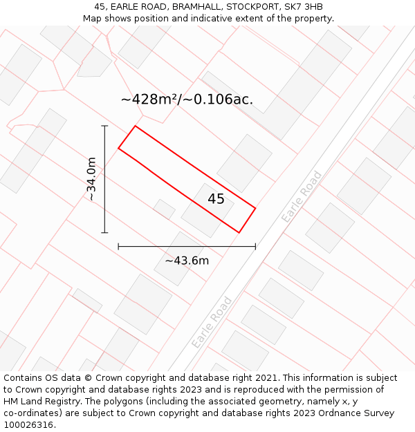 45, EARLE ROAD, BRAMHALL, STOCKPORT, SK7 3HB: Plot and title map