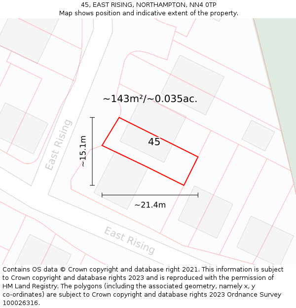 45, EAST RISING, NORTHAMPTON, NN4 0TP: Plot and title map