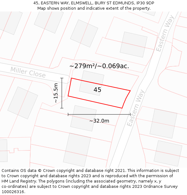 45, EASTERN WAY, ELMSWELL, BURY ST EDMUNDS, IP30 9DP: Plot and title map