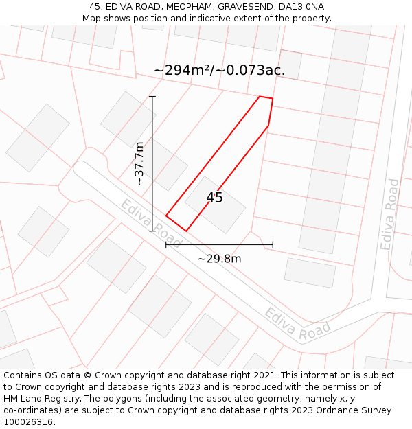 45, EDIVA ROAD, MEOPHAM, GRAVESEND, DA13 0NA: Plot and title map