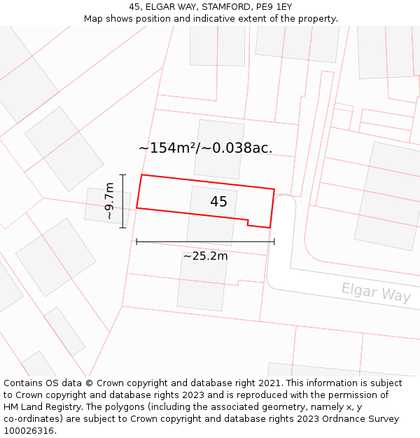 45, ELGAR WAY, STAMFORD, PE9 1EY: Plot and title map