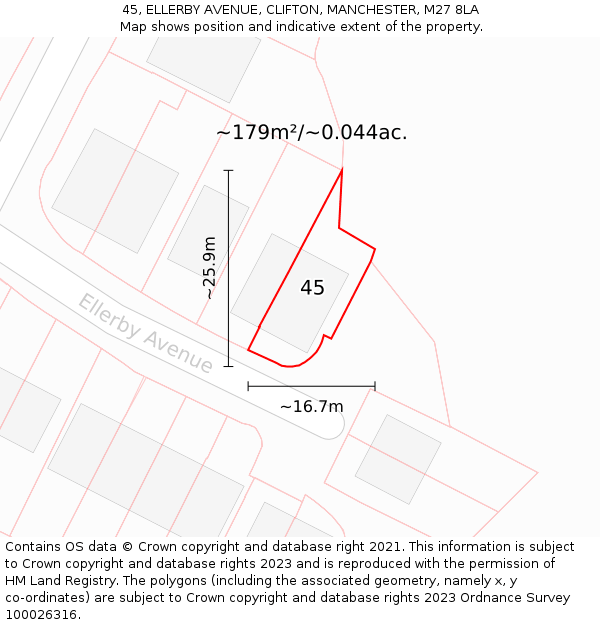 45, ELLERBY AVENUE, CLIFTON, MANCHESTER, M27 8LA: Plot and title map