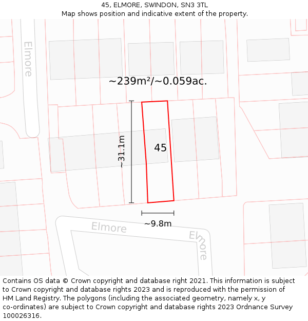 45, ELMORE, SWINDON, SN3 3TL: Plot and title map