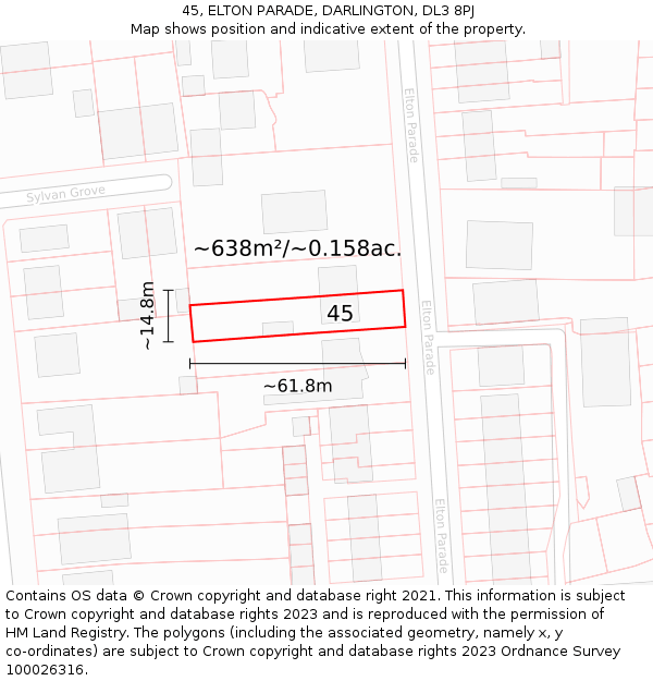 45, ELTON PARADE, DARLINGTON, DL3 8PJ: Plot and title map