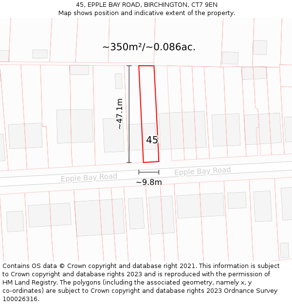 45, EPPLE BAY ROAD, BIRCHINGTON, CT7 9EN: Plot and title map