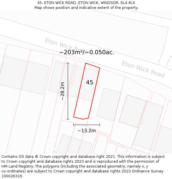 45, ETON WICK ROAD, ETON WICK, WINDSOR, SL4 6LX: Plot and title map