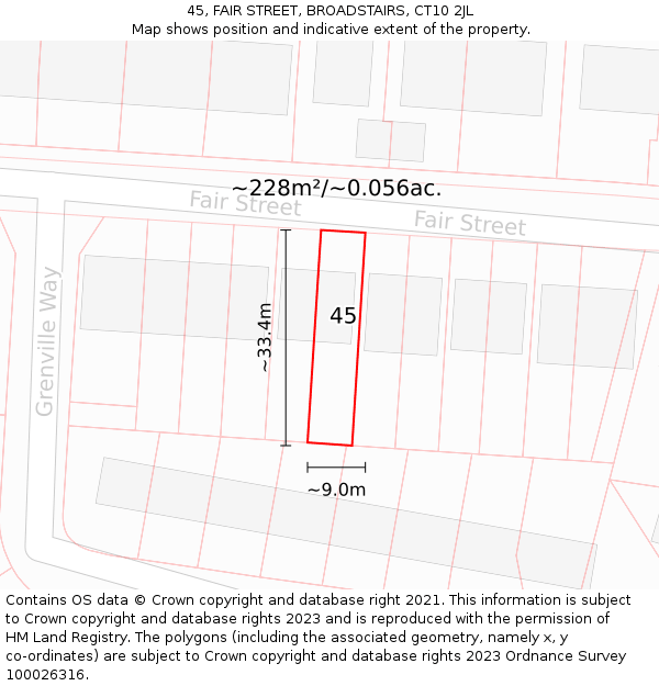 45, FAIR STREET, BROADSTAIRS, CT10 2JL: Plot and title map