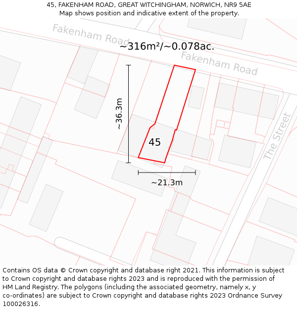 45, FAKENHAM ROAD, GREAT WITCHINGHAM, NORWICH, NR9 5AE: Plot and title map