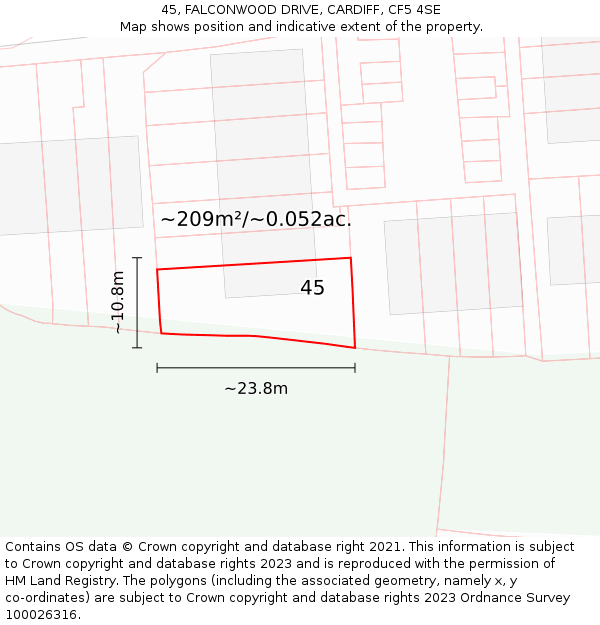 45, FALCONWOOD DRIVE, CARDIFF, CF5 4SE: Plot and title map