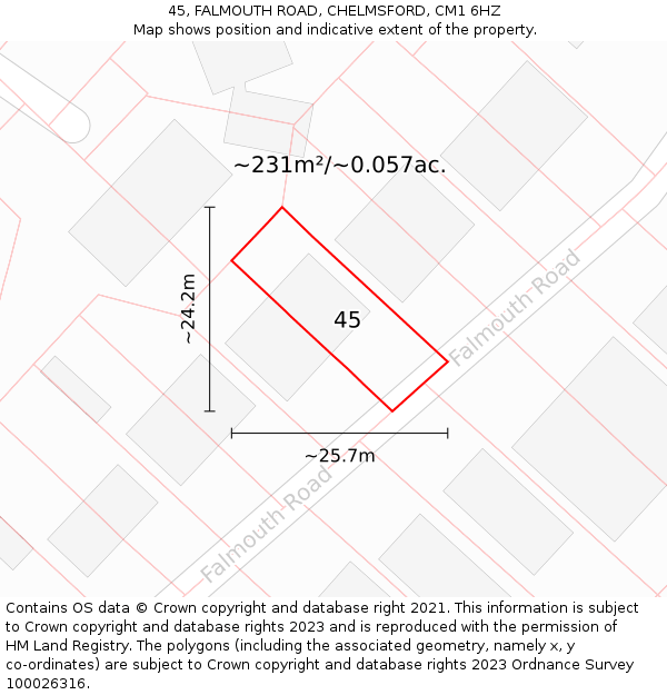 45, FALMOUTH ROAD, CHELMSFORD, CM1 6HZ: Plot and title map