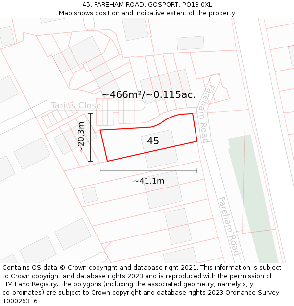 45, FAREHAM ROAD, GOSPORT, PO13 0XL: Plot and title map