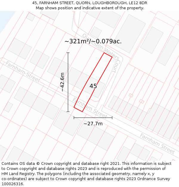 45, FARNHAM STREET, QUORN, LOUGHBOROUGH, LE12 8DR: Plot and title map