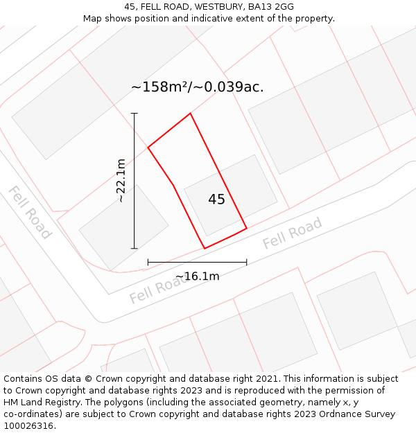 45, FELL ROAD, WESTBURY, BA13 2GG: Plot and title map