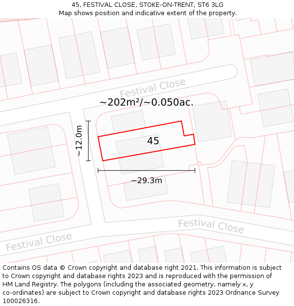 45, FESTIVAL CLOSE, STOKE-ON-TRENT, ST6 3LG: Plot and title map
