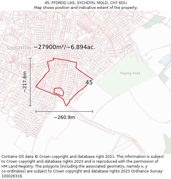 45, FFORDD LAS, SYCHDYN, MOLD, CH7 6DU: Plot and title map