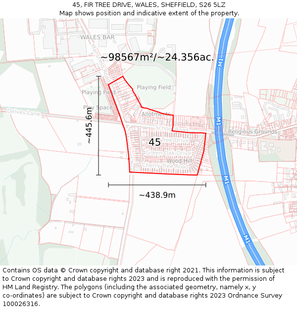 45, FIR TREE DRIVE, WALES, SHEFFIELD, S26 5LZ: Plot and title map