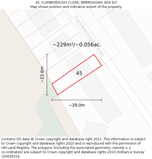 45, FLAMBOROUGH CLOSE, BIRMINGHAM, B34 6LY: Plot and title map