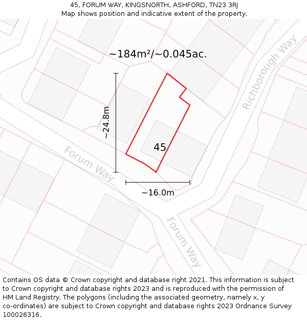 45, FORUM WAY, KINGSNORTH, ASHFORD, TN23 3RJ: Plot and title map