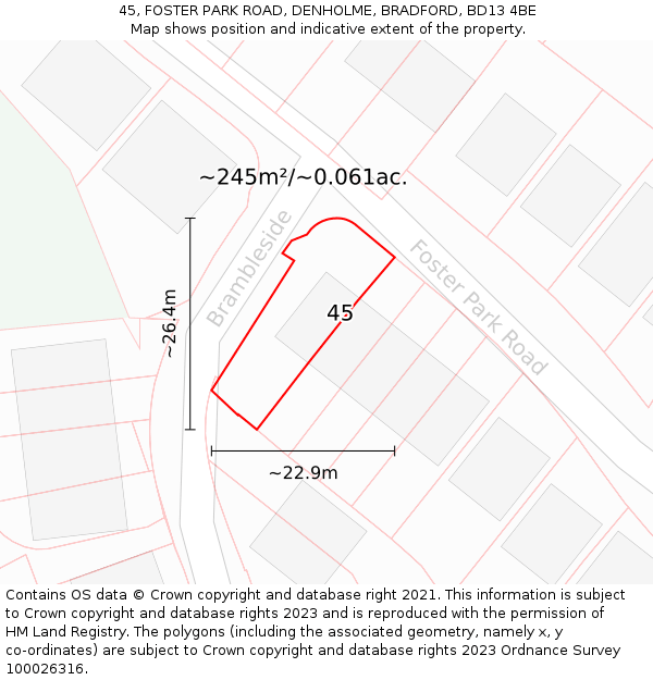 45, FOSTER PARK ROAD, DENHOLME, BRADFORD, BD13 4BE: Plot and title map