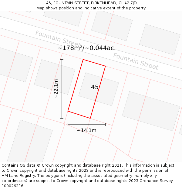 45, FOUNTAIN STREET, BIRKENHEAD, CH42 7JD: Plot and title map