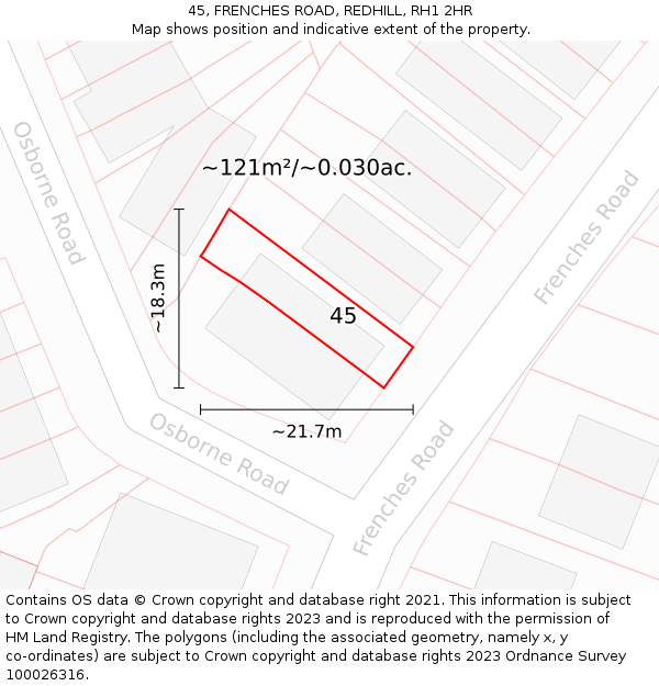 45, FRENCHES ROAD, REDHILL, RH1 2HR: Plot and title map