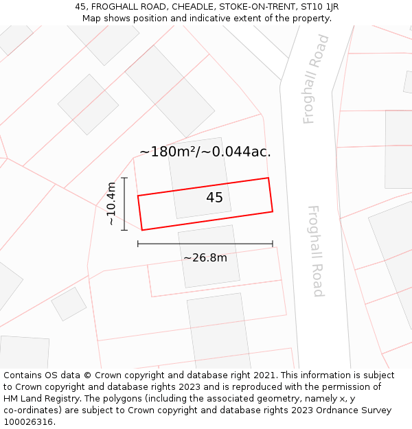 45, FROGHALL ROAD, CHEADLE, STOKE-ON-TRENT, ST10 1JR: Plot and title map