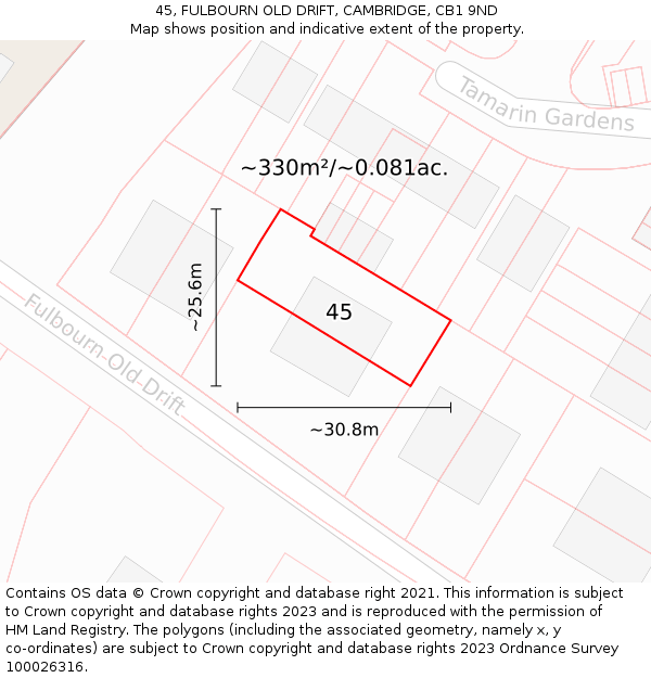 45, FULBOURN OLD DRIFT, CAMBRIDGE, CB1 9ND: Plot and title map