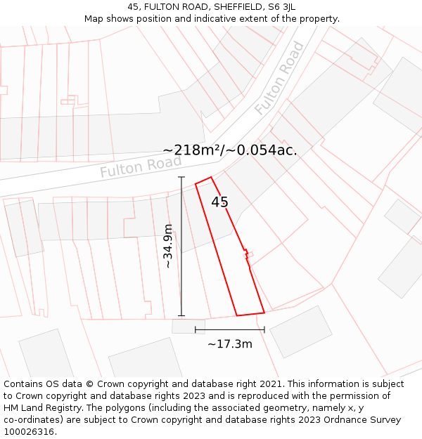 45, FULTON ROAD, SHEFFIELD, S6 3JL: Plot and title map