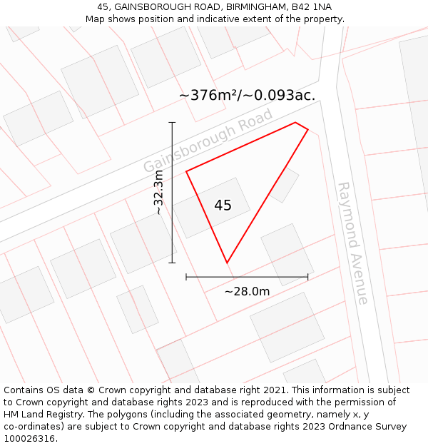 45, GAINSBOROUGH ROAD, BIRMINGHAM, B42 1NA: Plot and title map