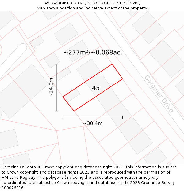 45, GARDINER DRIVE, STOKE-ON-TRENT, ST3 2RQ: Plot and title map