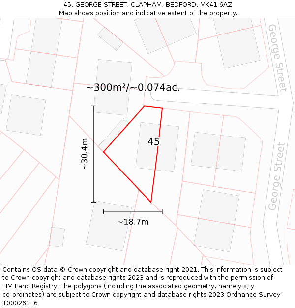 45, GEORGE STREET, CLAPHAM, BEDFORD, MK41 6AZ: Plot and title map