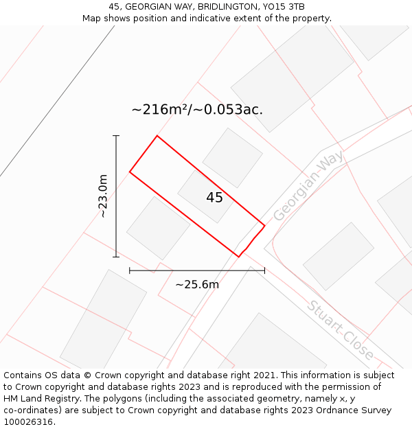 45, GEORGIAN WAY, BRIDLINGTON, YO15 3TB: Plot and title map