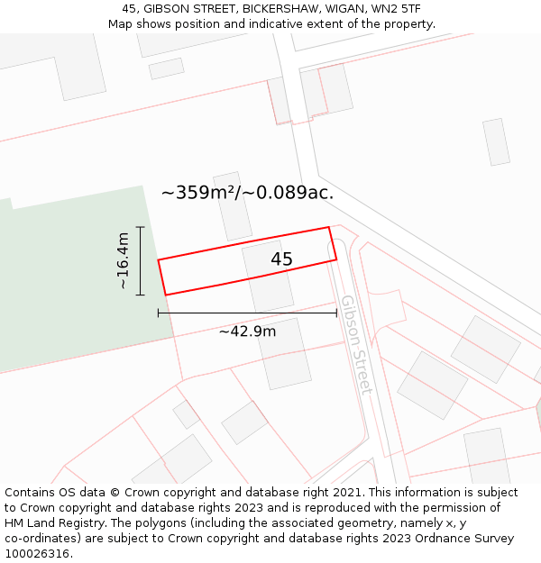 45, GIBSON STREET, BICKERSHAW, WIGAN, WN2 5TF: Plot and title map