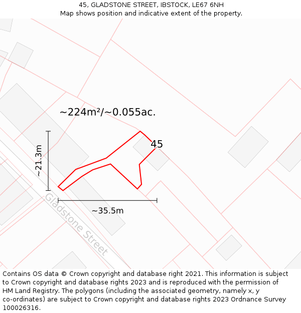 45, GLADSTONE STREET, IBSTOCK, LE67 6NH: Plot and title map