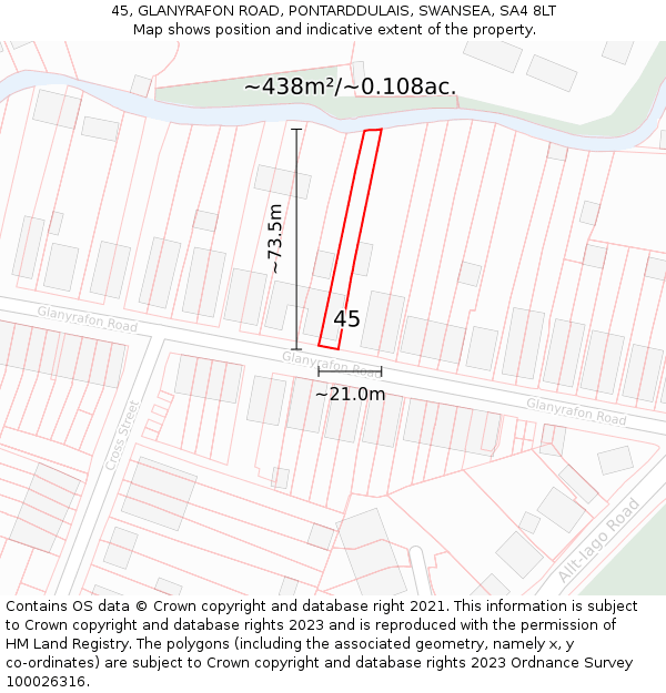 45, GLANYRAFON ROAD, PONTARDDULAIS, SWANSEA, SA4 8LT: Plot and title map