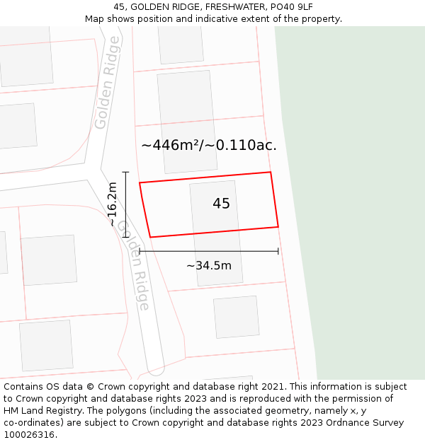 45, GOLDEN RIDGE, FRESHWATER, PO40 9LF: Plot and title map