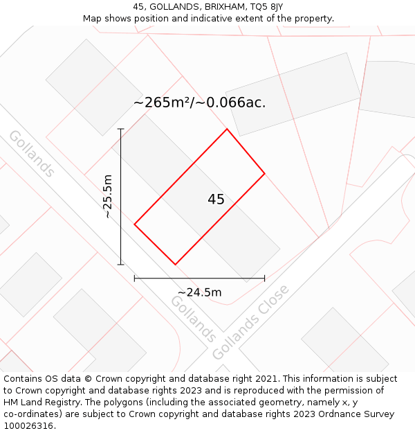 45, GOLLANDS, BRIXHAM, TQ5 8JY: Plot and title map