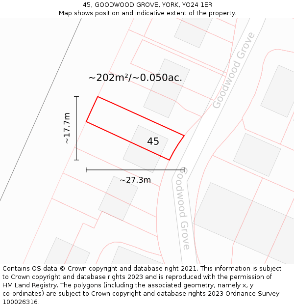 45, GOODWOOD GROVE, YORK, YO24 1ER: Plot and title map