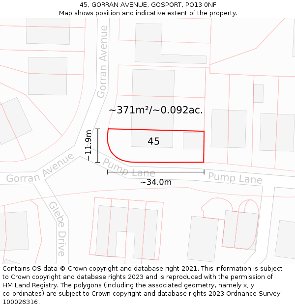 45, GORRAN AVENUE, GOSPORT, PO13 0NF: Plot and title map