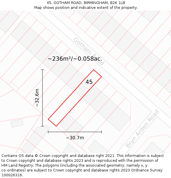 45, GOTHAM ROAD, BIRMINGHAM, B26 1LB: Plot and title map