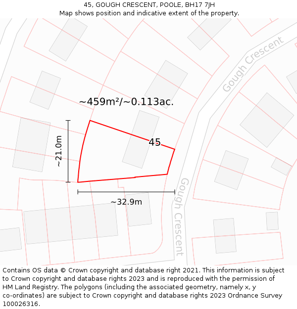 45, GOUGH CRESCENT, POOLE, BH17 7JH: Plot and title map