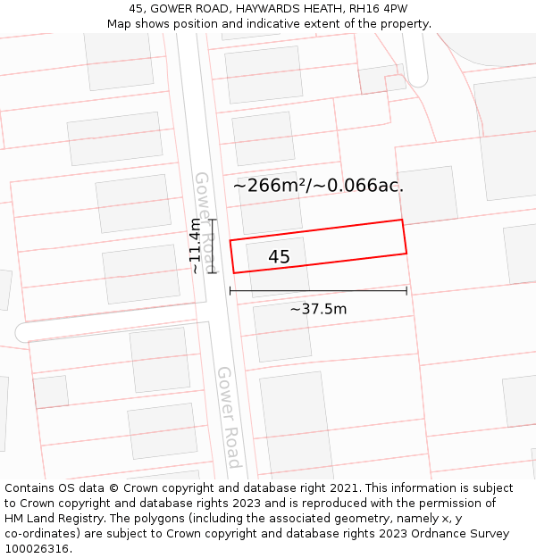 45, GOWER ROAD, HAYWARDS HEATH, RH16 4PW: Plot and title map