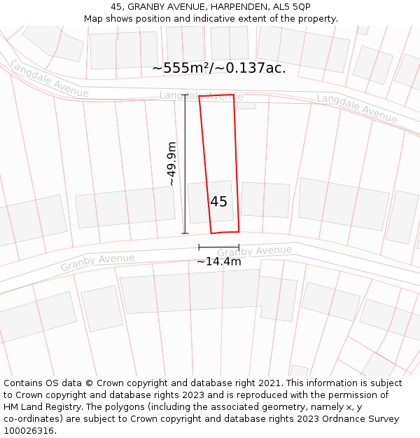 45, GRANBY AVENUE, HARPENDEN, AL5 5QP: Plot and title map