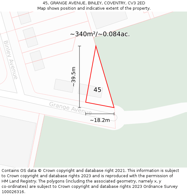 45, GRANGE AVENUE, BINLEY, COVENTRY, CV3 2ED: Plot and title map