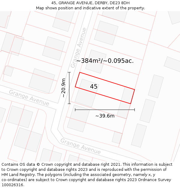 45, GRANGE AVENUE, DERBY, DE23 8DH: Plot and title map