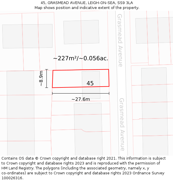 45, GRASMEAD AVENUE, LEIGH-ON-SEA, SS9 3LA: Plot and title map