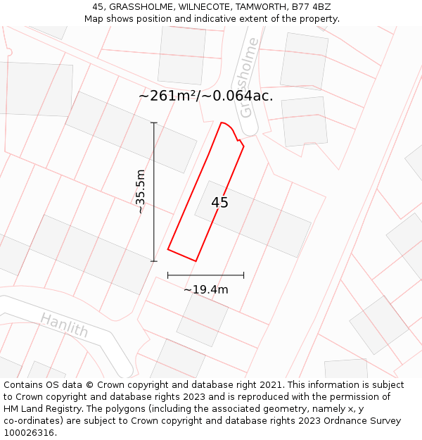 45, GRASSHOLME, WILNECOTE, TAMWORTH, B77 4BZ: Plot and title map