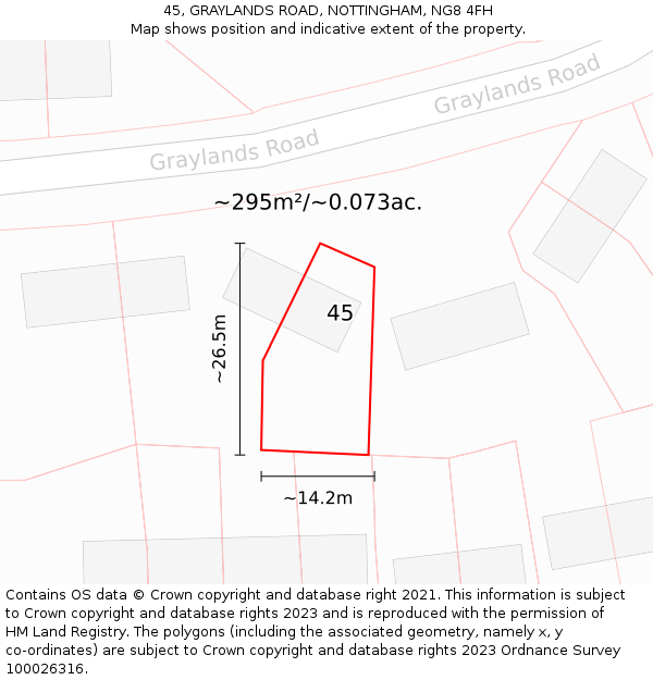 45, GRAYLANDS ROAD, NOTTINGHAM, NG8 4FH: Plot and title map