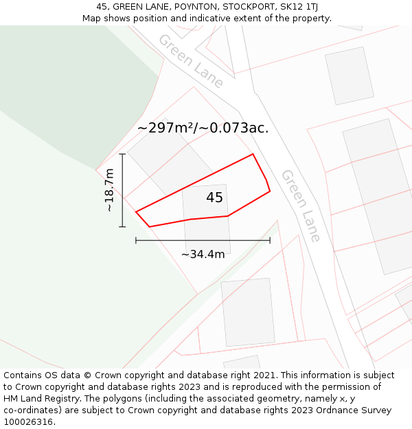 45, GREEN LANE, POYNTON, STOCKPORT, SK12 1TJ: Plot and title map